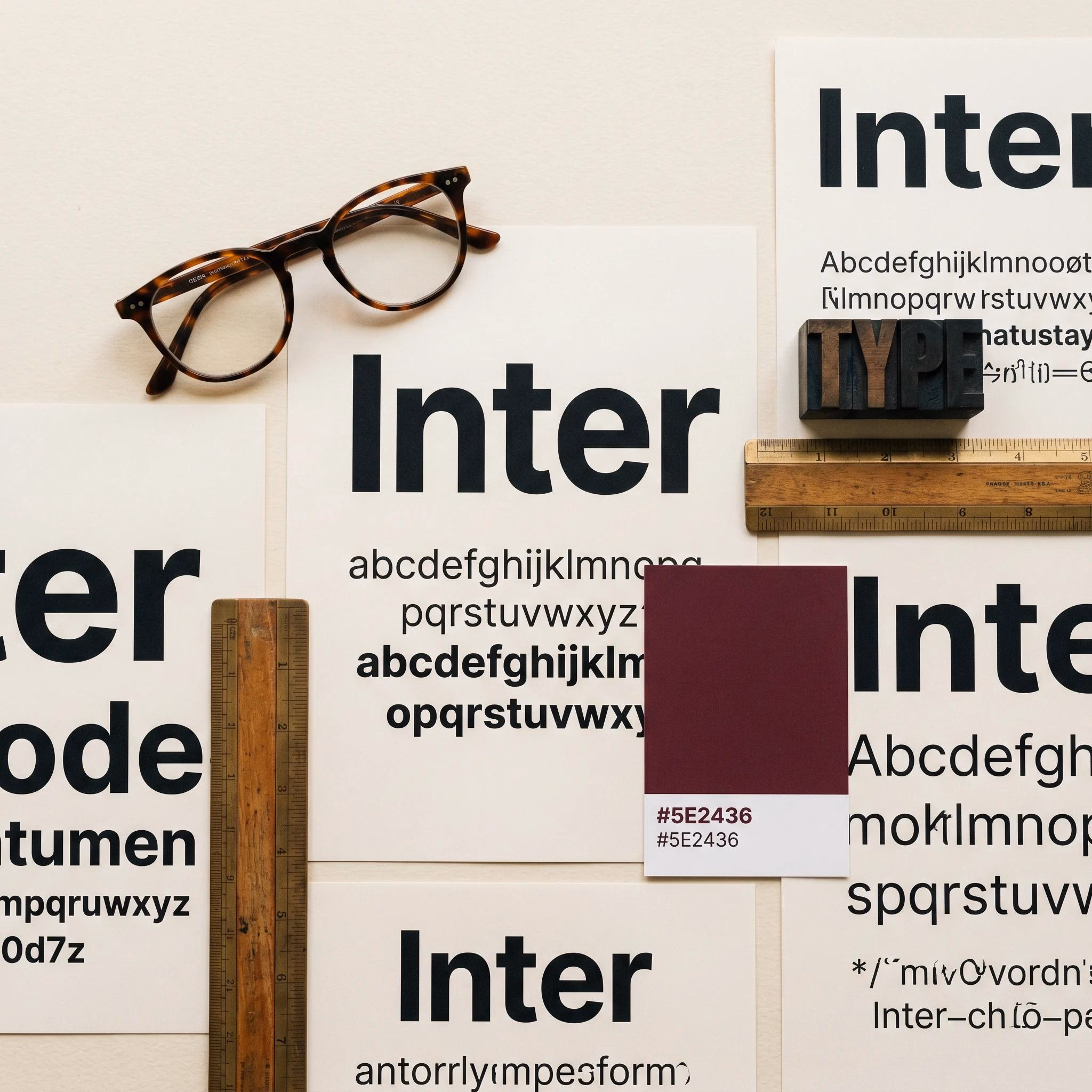 Typografie — Type-Specimen-Sheets auf Cream-Surface, Inter-Schriftgroessen.