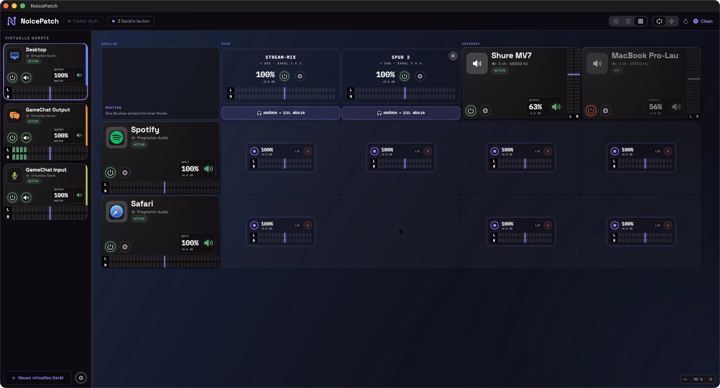 NoicePatch-Audio-Software mit Kanälen für Spotify, Safari, GameChat und Share MV7