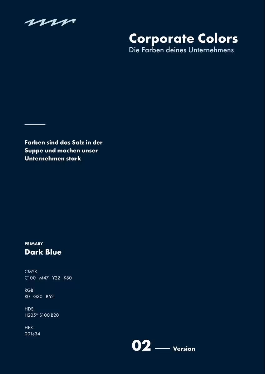 Mascha & Roßkopf: Dunkelblaue Folie mit Überschrift „Corporate Colors“ und Farbwerten für Dark Blue.