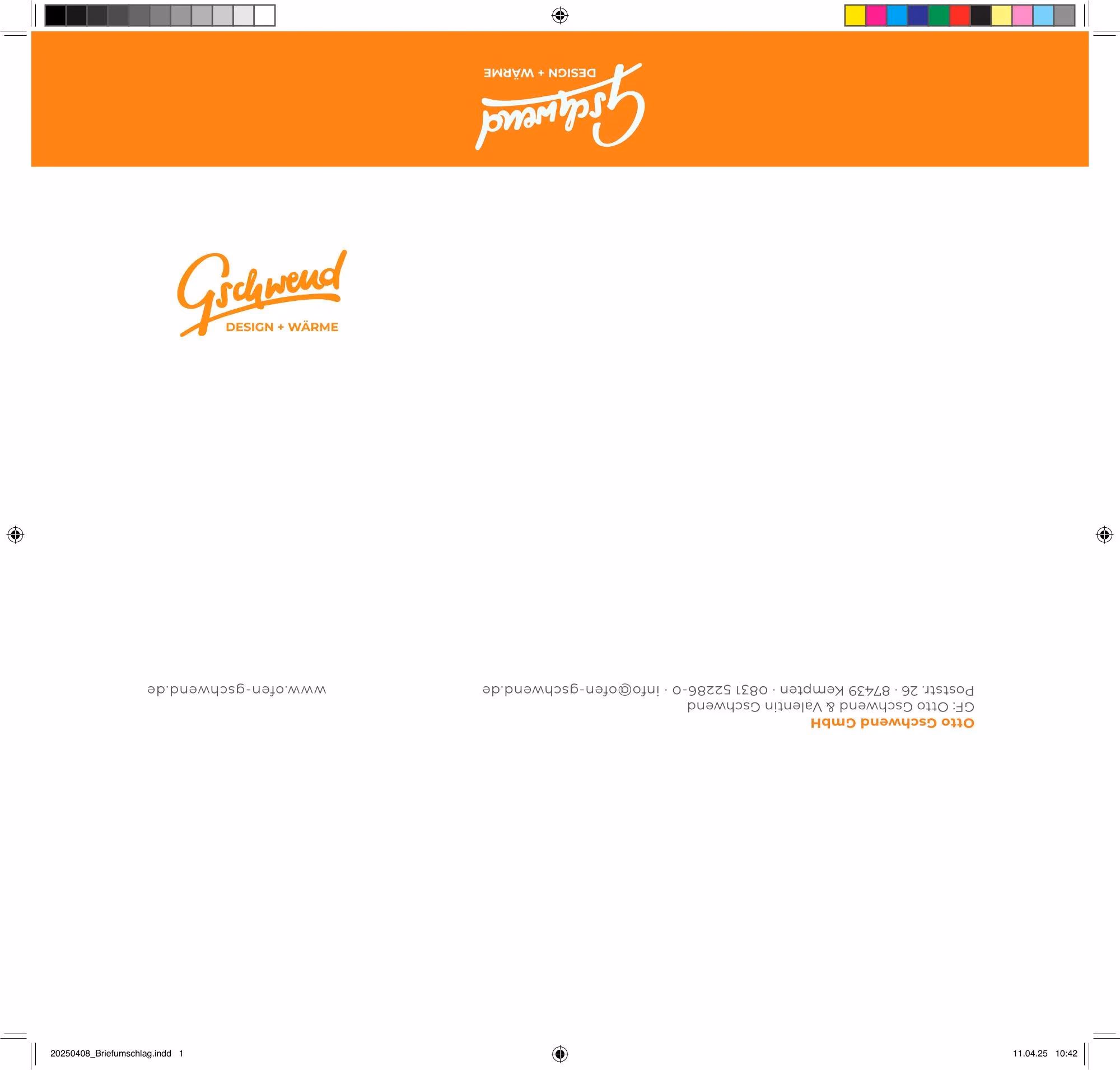 Briefformular-Layout mit orangem Gschwend-Logo und Firmendaten