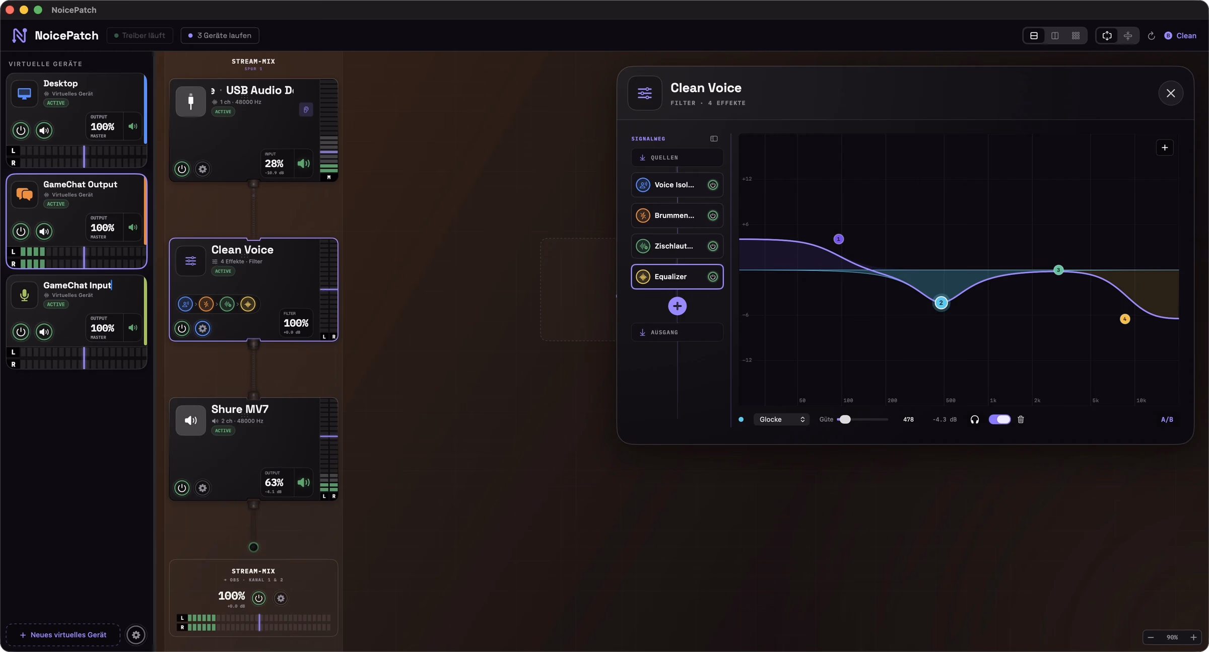 NoicePatch-Software mit Audio-Router und Equalizer-Editor