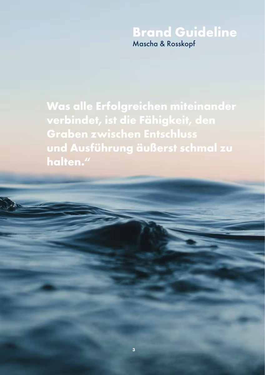 Brand Guideline Mascha & Roßkopf mit Wellen und Zitat