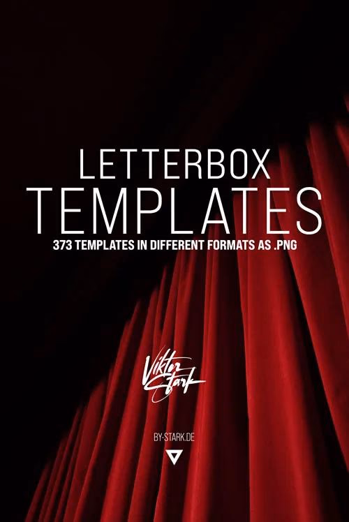 Roter Theatervorhang mit dem Titel „Letterbox Templates“ und Viktor-Stark-Logo.