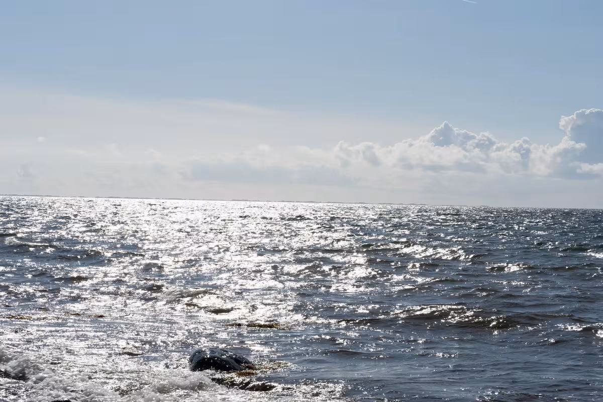 Copenhagen: Sonniges Meer mit Wellen und Felsbrocken unter blauem Himmel